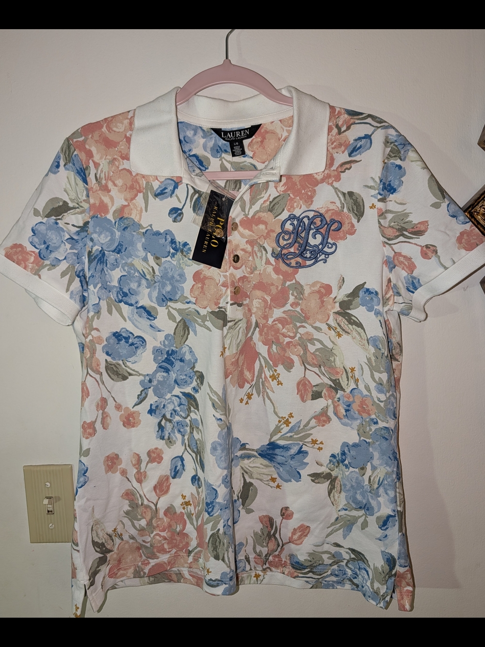 Ralph Lauren Floral Piqué Polo in Blue and Peach